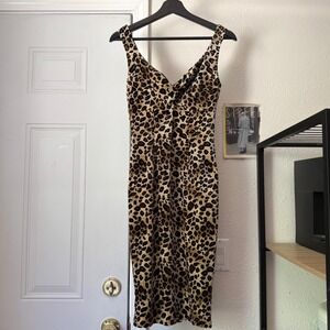 VOODOO VIXEN brown cream leopard mod pinup retro sleeveless midi dress